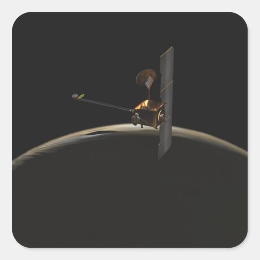 Mars Odyssey ruimteschip boven marszee Vierkante Sticker (Voorkant)