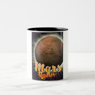 Mars Per Lucht Oude vluchtposter Tweekleurige Koffiemok