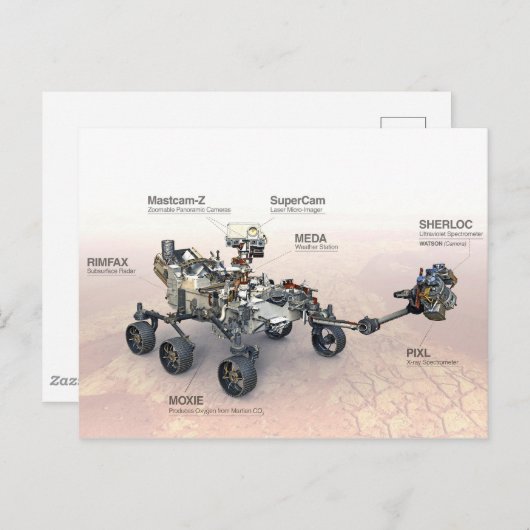 Mars Perseverance Rover met instrumenten Briefkaart (Voorkant / Achterkant)