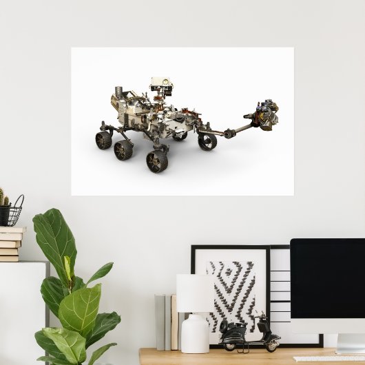 Mars Perseverance Rover op een witte achtergrond. Poster (Thuiskantoor)