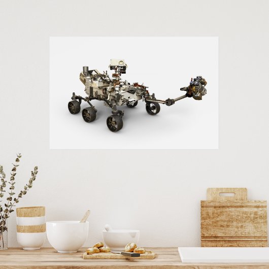 Mars Perseverance Rover op een witte achtergrond. Poster (Keuken)