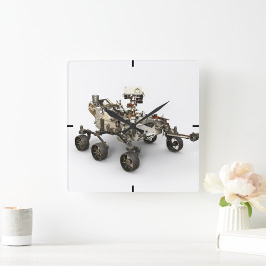 Mars Perseverance Rover op een witte achtergrond. Vierkante Klok (Huis)