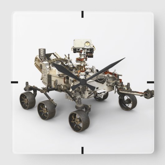 Mars Perseverance Rover op een witte achtergrond. Vierkante Klok (Voorkant)