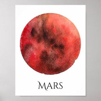 Mars Planet Waterverf Poster