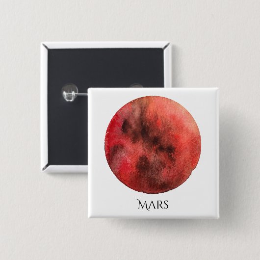 Mars Planet Waterverf Square Button (Voorkant /achterkant)