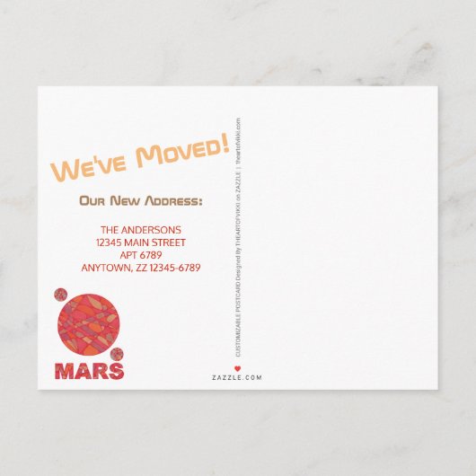 Mars Red Planet Funny Space Theme Adres Bewegen Aankondigingskaart (Achterkant)
