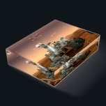 Mars Science Laboratory Curiosity Rover. 4<br><div class="desc">Cadeau Artistiek concept van Mars Science Laboratory Curiosity rover, een mobiele robot voor het onderzoeken van Mars' vermogen om microbieel leven op peil te houden. In dit afbeelding onderzoekt de rover een rots op Mars met een set gereedschappen aan het uiteinde van de arm van de rover, die ongeveer 7...</div>