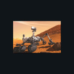 Mars Science Laboratory Curiosity Rover. Canvas Afdruk<br><div class="desc">Het concept van Mars Science Laboratory Curiosity rover is een mobiele robot die het cadeau van Mars onderzoekt. In dit afbeelding onderzoekt de rover een rots op Mars met een set gereedschappen aan het uiteinde van de arm van de rover, die ongeveer 7 voet uitstrekt. Twee instrumenten op de arm...</div>