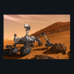 Mars Science Laboratory Curiosity Rover. Poster<br><div class="desc">Het concept van Mars Science Laboratory Curiosity rover is een mobiele robot die het cadeau van Mars onderzoekt. In dit afbeelding onderzoekt de rover een rots op Mars met een set gereedschappen aan het uiteinde van de arm van de rover, die ongeveer 7 voet uitstrekt. Twee instrumenten op de arm...</div>