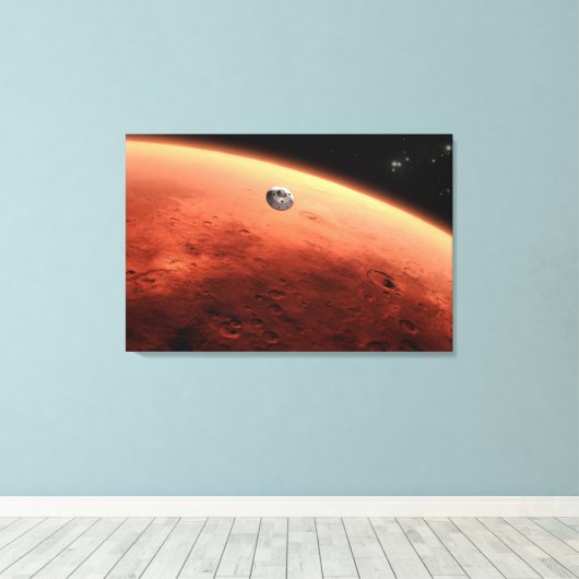 Mars Science Laboratory nadert Mars. Canvas Afdruk (Insitu (Houten vloer))