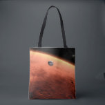 Mars Science Laboratory nadert Mars. Tote Bag<br><div class="desc">Artistiek concept van Mars Science Laboratory ruimtesonde nadert Mars. De Curiosity rover is veilig verstopt in de aeroshell van het ruimtevaartuig.</div>