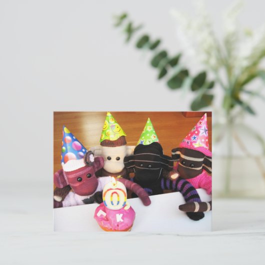 Mars Sock Monkey Post Kaart - Verjaardag (Staand voorkant)