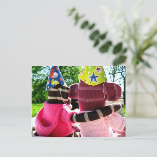 Mars Sock Monkey Post Kaart - Verjaardag (Staand voorkant)