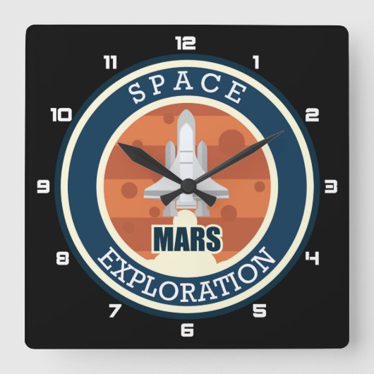 Mars / Space Exploration Vierkante Klok (Voorkant)