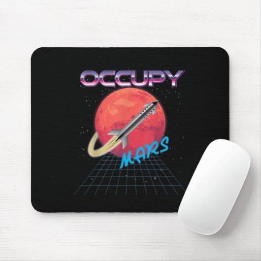 Mars Space Rocket Synthwave Outrun Retro Muismat (Met muis)