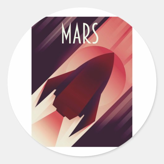 Mars Sterrenschip Art Deco Ruimtekunst Ronde Sticker (Voorkant)