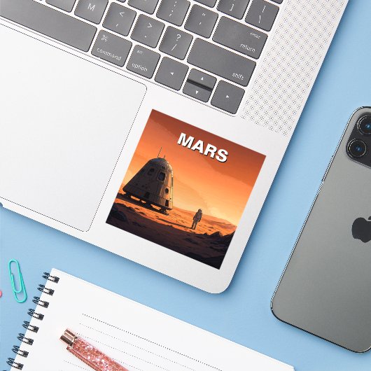 Mars Travel Sticker (Laptop met iPhone)