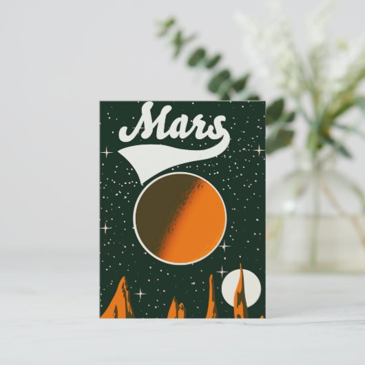 Mars vintage ruimte kunst feestdagenkaart (Staand voorkant)