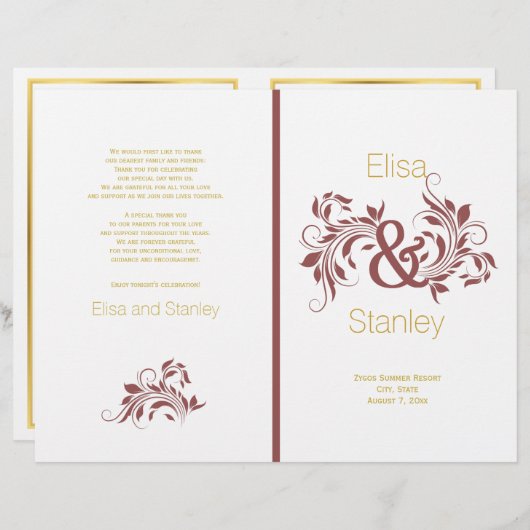 Marsala ampersand scroll leaf bruiloft (Voorkant / Achterkant)