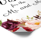 Marsala and Pink Floral Wedding Wishes Sign Poster (Hoek)