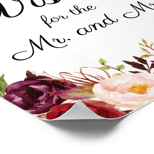 Marsala and Pink Floral Wedding Wishes Sign Poster (Hoek)