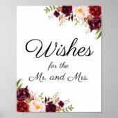 Marsala and Pink Floral Wedding Wishes Sign Poster (Voorkant)