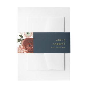 Marsala Autumn Floral   Belly Band voor de marine Uitnodigingen Wikkel