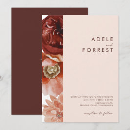 Marsala Autumn Floral | Blush All-in-One bruiloft Kaart