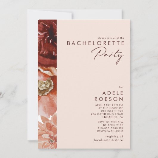 Marsala Autumn Floral | Blush Bachelorette Party Kaart (Voorkant)