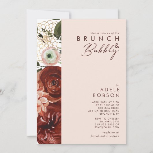 Marsala Autumn Floral | Blush Brunch en Bubble Kaart (Voorkant)