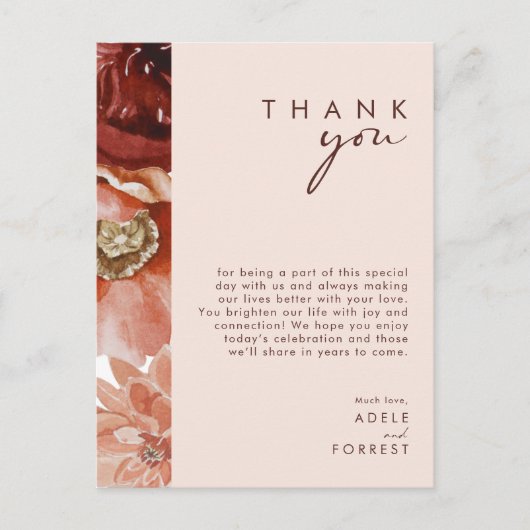 Marsala Autumn Floral | Blush-kaart voor bedankt Briefkaart (Voorkant)