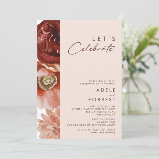 Marsala Autumn Floral | Blush Let's Celebrate Kaart (Staand voorkant)