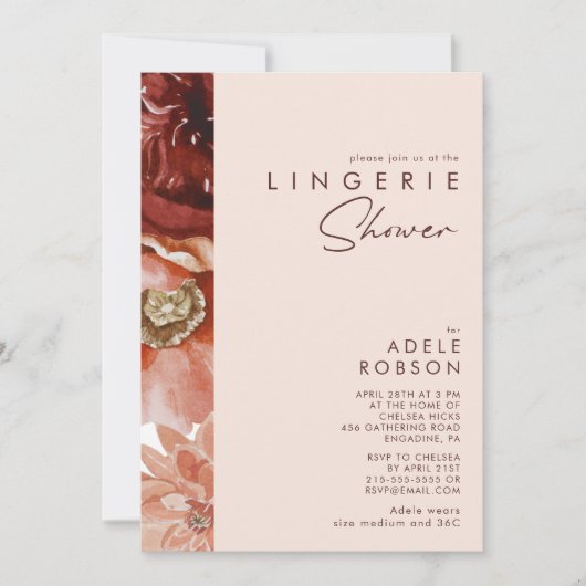 Marsala Autumn Floral | Blush Lingerie Shower Kaart (Voorkant)