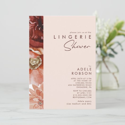 Marsala Autumn Floral | Blush Lingerie Shower Kaart (Staand voorkant)