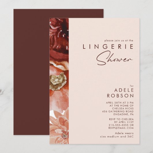 Marsala Autumn Floral | Blush Lingerie Shower Kaart (Voorkant / Achterkant)