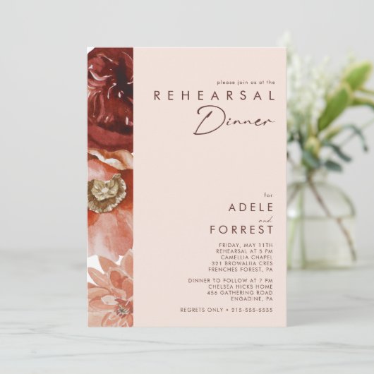 Marsala Autumn Floral | Blush repesial Dinner Kaart (Staand voorkant)
