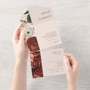 Marsala Autumn Floral   Blush Seal and Send All In One Uitnodiging