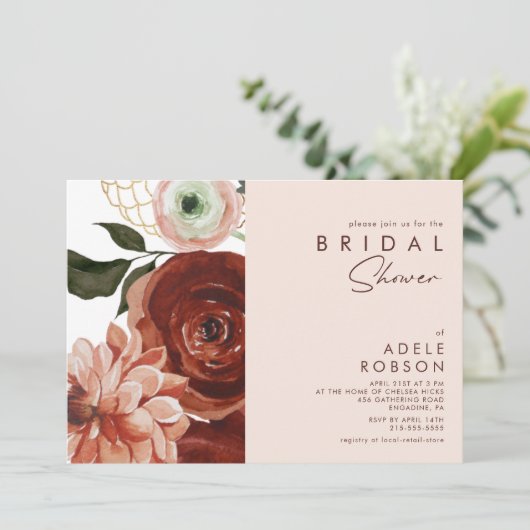 Marsala Autumn Floral | Blush Vrijgezellenfeest Kaart (Staand voorkant)