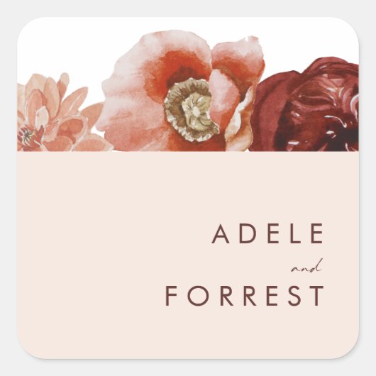 Marsala Autumn Floral Blush Wedding Envelope Seals Vierkante Sticker (Voorkant)