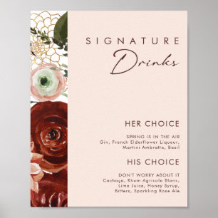 Marsala Autumn Floral   Drinken voor "blush Signat Poster