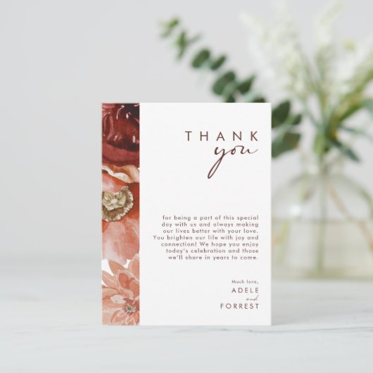 Marsala Autumn Floral | Hartelijk dank Briefkaart (Staand voorkant)