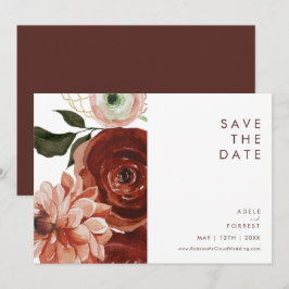 Marsala Autumn Floral | Horizontaal wit Save The Date