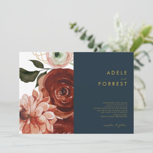 Marsala Autumn Floral | Horizontale marineverbindi Kaart (Staand voorkant)