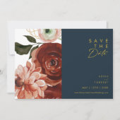Marsala Autumn Floral | Horizontale zeemacht Save The Date (Voorkant)