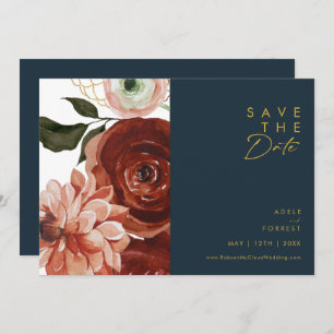 Marsala Autumn Floral   Horizontale zeemacht Save The Date