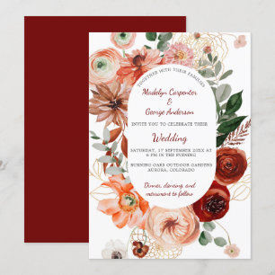 Marsala Autumn Floral Lijst Wedding Kaart