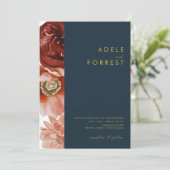 Marsala Autumn Floral | marine all in one bruiloft Kaart (Staand voorkant)