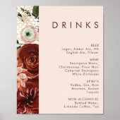 Marsala Autumn Floral | Menu Blinde Drinken Poster (Voorkant)