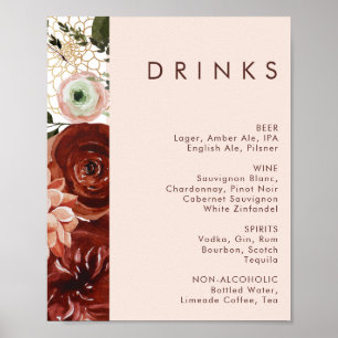 Marsala Autumn Floral   Menu Blinde Drinken Poster