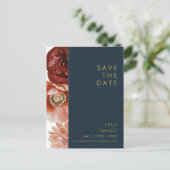 Marsala Autumn Floral Navy Save the Date Briefkaar Uitnodiging Briefkaart (Staand voorkant)